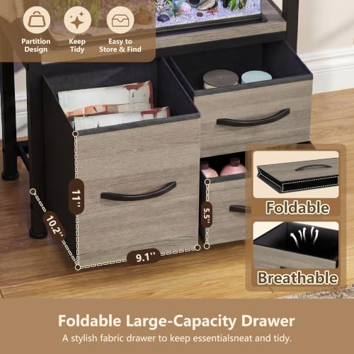 Image of Heybly 5-10Gal Fish Tank Stand with Drawer, Power Outlet,200lbs HAS002SSG-1