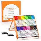 Shuttle Art 240 Pack Washable Super Tips Markers, 12 Assorted Colors Conical Tip Large Markers Bulk with a Box, Bonus Caps, Home Classroom School Supplies for Toddlers Kids Adults Students Teachers