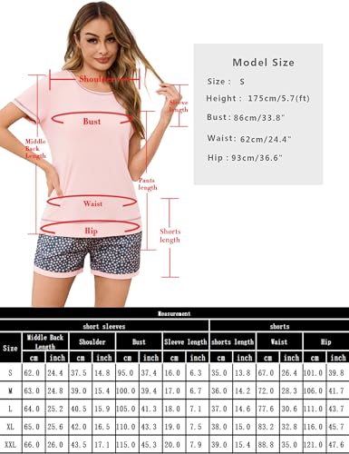 Litherday Schlafanzug Damen Kurz Pyjama Baumwolle Kurzarm Pyjamas Set Sommer Nachtwäsche Zweiteiliger Sleepwear mit Taschen 6