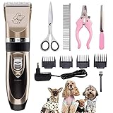 【Sicher und effizienter Hunde Hundeschermaschine】:Dieses Haustier Haarschneider Mit Keramik-Klinge kombinierte Titan-Klinge hält scharf und langlebig und verrostet nicht. Der leistungsstarke Motor sorgt für einen schnellen und effizienten Betrieb ohne Überhitzung. Perfekt für große, mittlere und kleine Hunde oder Katzen.
