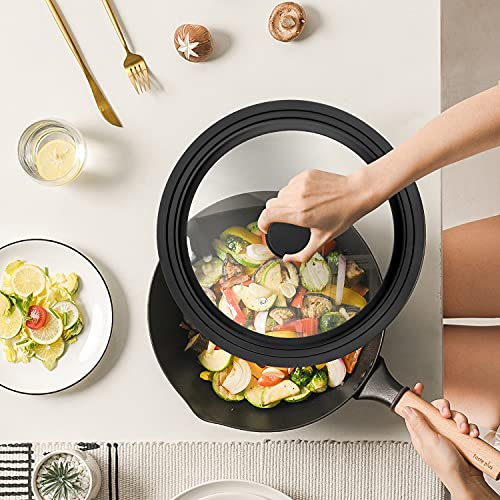 Universal Lid For Pots, Pans And Skillets - Tempered Glass Lid With Heat Resistant Silicone Rim Fits 10" - 12" Diameter Cookware, Replacement Lid For Frying Pan And Cast Iron Skillet(10"11"12") #TOP3