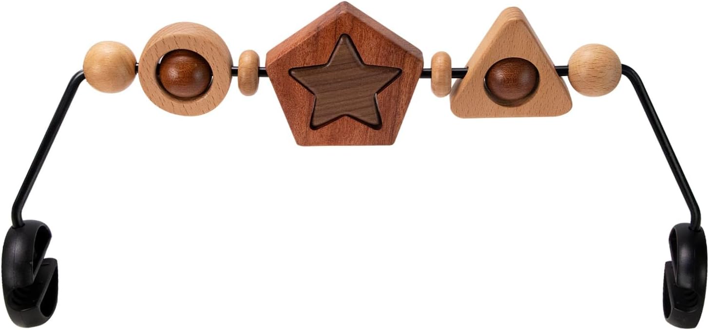 TinlyFinly Baby Bouncer Toy Bar Wooden Compatible with Baby Bjorn, Bouncer Toy Attachment Tight and Secure Fit, So Fun to Watch, Touch and Spin for Babies All Ages - Geometric Shapes