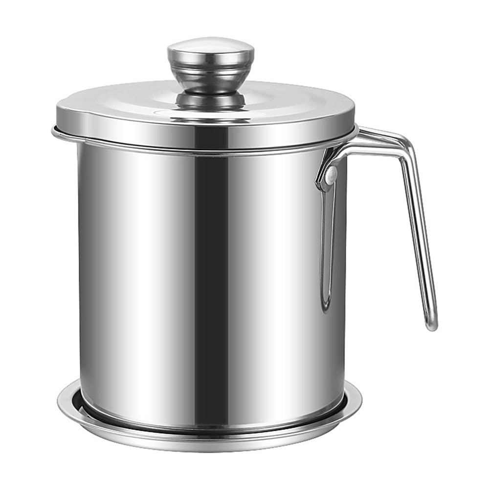 Sitko do oleju ze stali nierdzewnej z sitkiem o drobnych oczkach, pojemność 1,9 l, pyłoszczelna pokrywa, antypoślizgowa płyta, idealny do kuchni, gotowania, smażenia, przechowywania oleju i tłuszczu