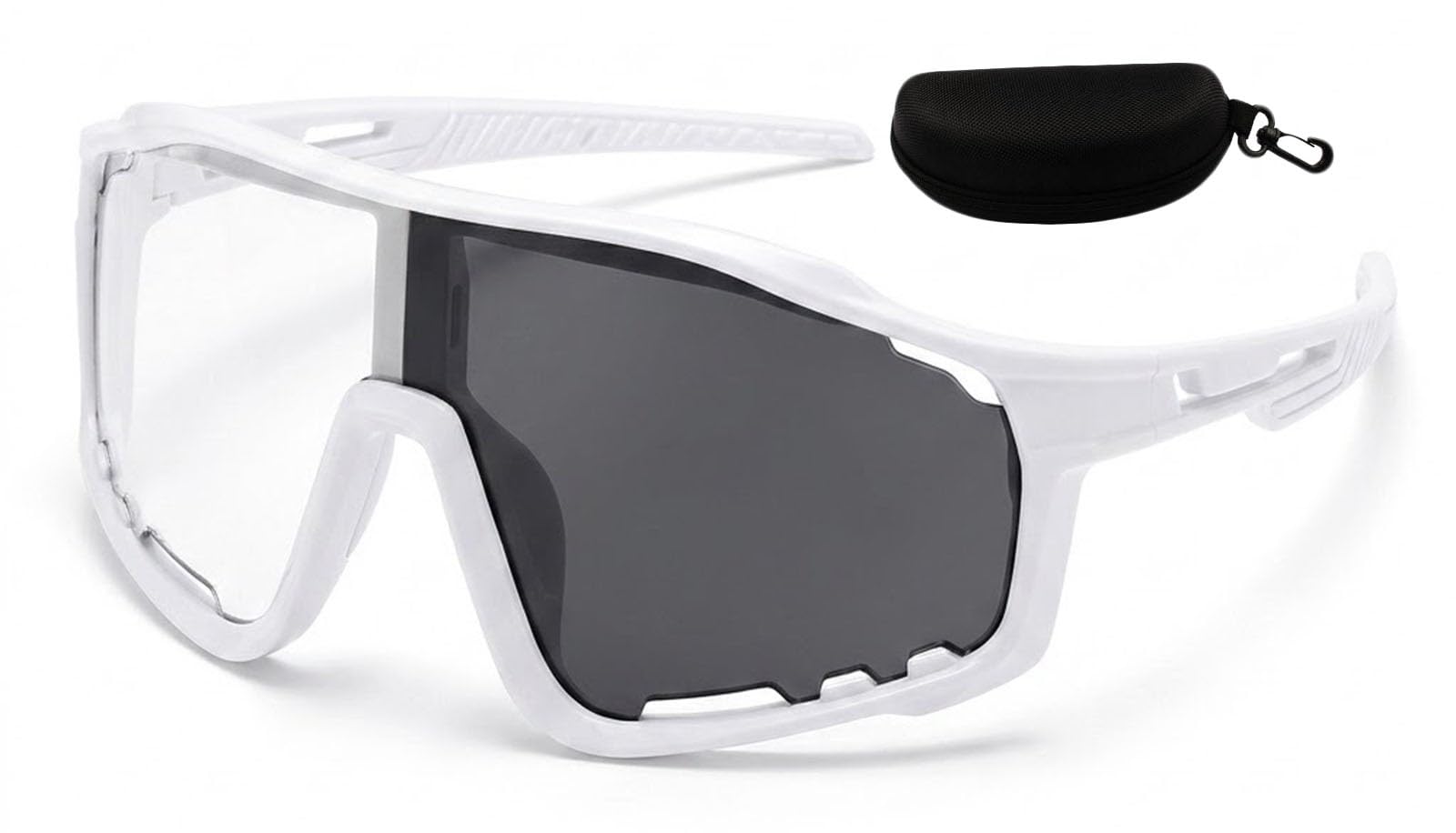 THUCHENYUC UV400 Photochromic Polarized Safety Glasses, Impact Resistant Transition Sports Sunglasses(White)