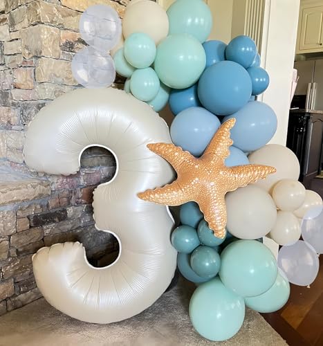 Under the Sea Balloon Arch - 139PCS Beach Themed Balloons Decoration White Macaron Green Deep Blue Balloon for Sea Pool Summer Shark Fish Birthday Baby Shower Boy Girl Party Decoration (Blue) by EASUTE - Used condition - Image 5