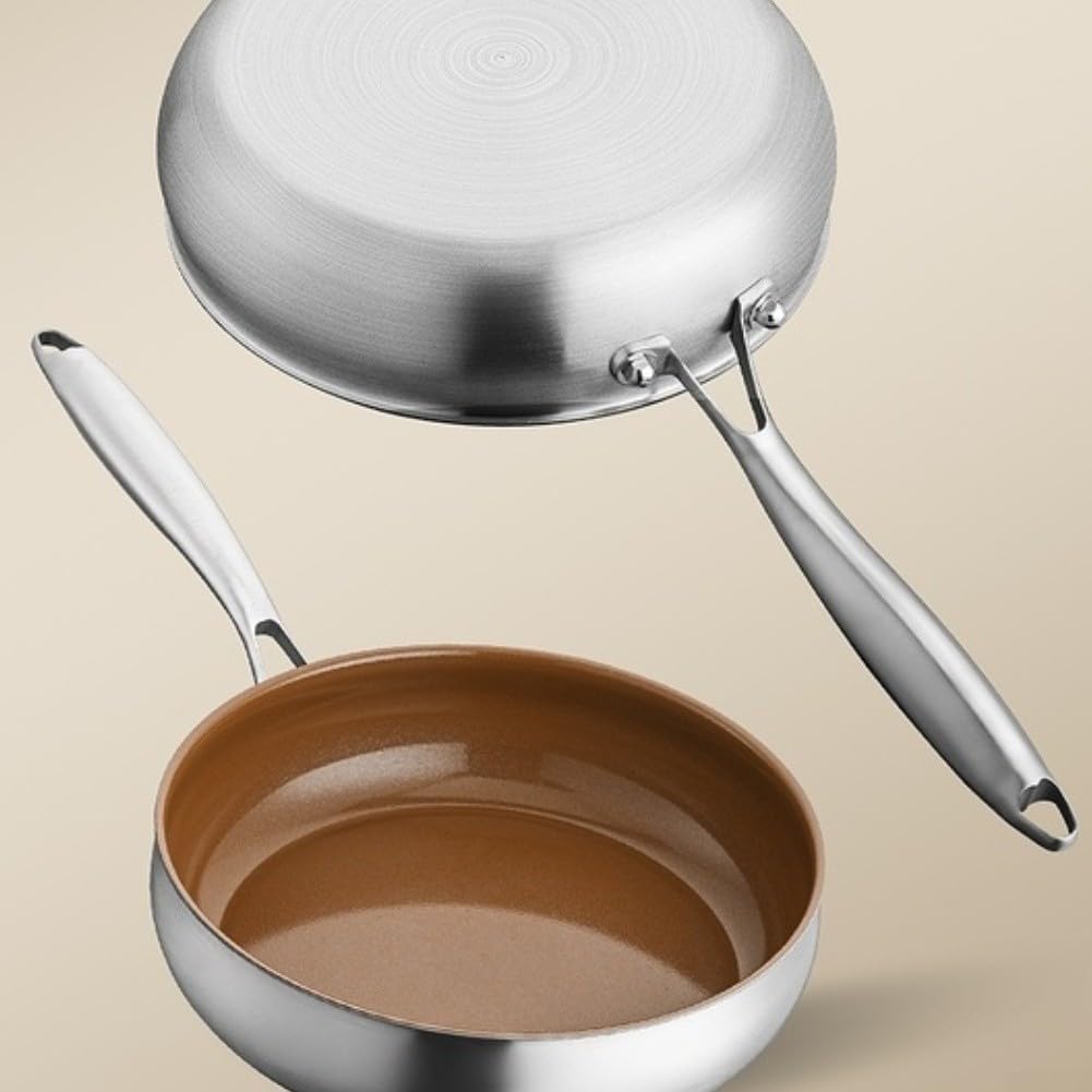 Poêle Antiadhésive pour titane 21cm Avec Spatule - Fonte pour aluminium 5 Couches Tous Feux Induction Cuisson Saine Steaks(21)