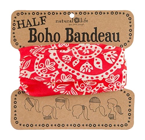 Natural Life Womens Half Boho Bandeau Mandala Pattern, Red/Cream, One Size