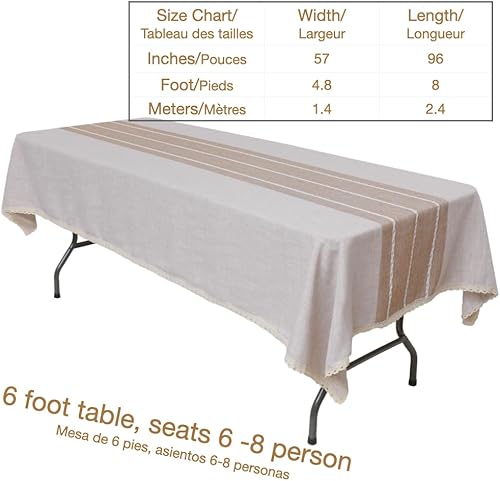 Miniatura 3 de Manteles de mesa de arpillera marrón de lino sintético para mesas rectangulares de 6 a 8 pies con capacidad para 6 a 8 personas. Manteles de mesa de