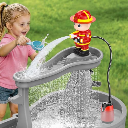 WITALENT Water Table Pump Fireman Water Pump for Water Table for Kids Ages 3-5 5-Gear Adjustable Water FlowRechargeable Battery Powered Use Magnetic Base No Drilling NOT Included Water Table