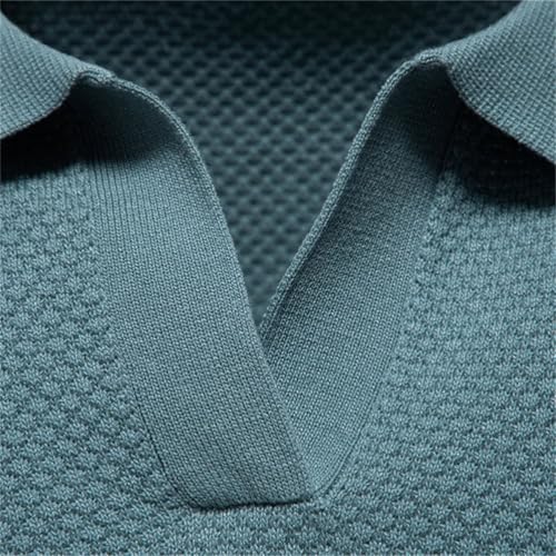 Men Lapel Button Knitted Pullover Solid Casual Short Sleeved Golf Breathable Sweater3
