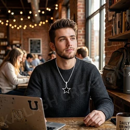 Image of Men's Stainless Steel Pendant Chain | Anti-Tarnish Silver Geometric Pendant Chain with Black Enamel Locket | Premium Stylish Neck Chain for Boys & Men | Durable Daily Wear Jewellery Gift for brother, Boyfriend and Husband