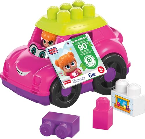 Mega Bloks First Builders Toddler Building Blocks Toy Set, Catie Convertible with 6 Pieces and Storage, 1 Figure, Pink, Ages 1+ Years