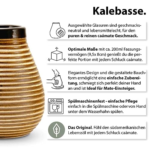 Mate Tee Set für Zwei Bio ● 2 Matebecher + 2 Bombillas + 300g Matetee + Zubereitungsanleitung