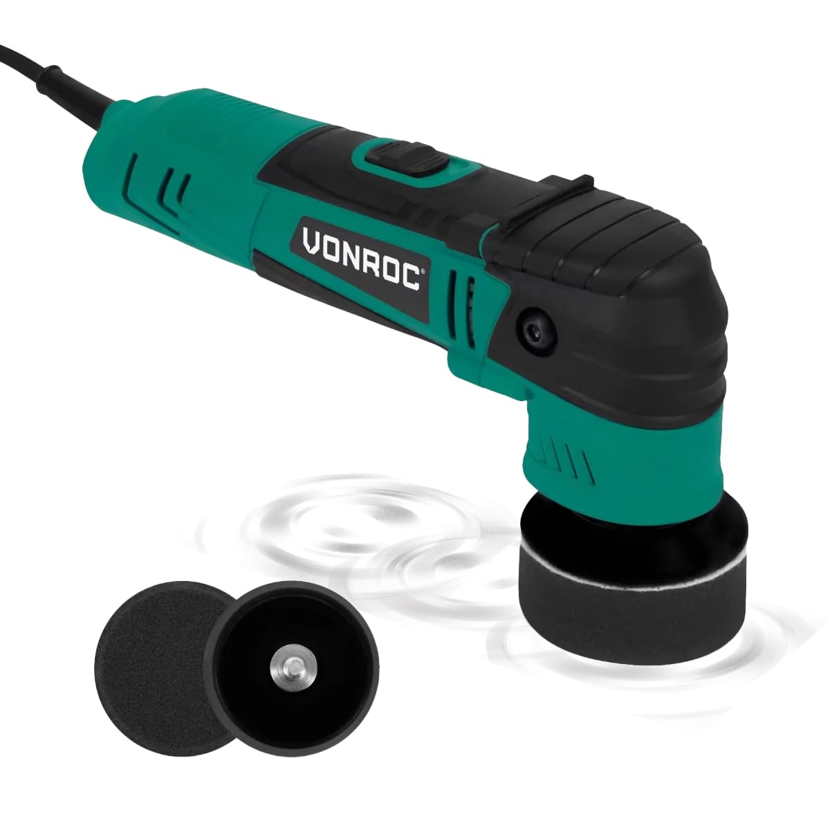 VONROC Lucidatrice auto orbitale - 400W, 50/​75mm, per Auto, Moto e Barche- Rimuove Graffi, Applica Cera, Ottimizza Lucentezza - Include 2 Tamponi e Piastre di Supporto, Cavo 4m, Soft Start