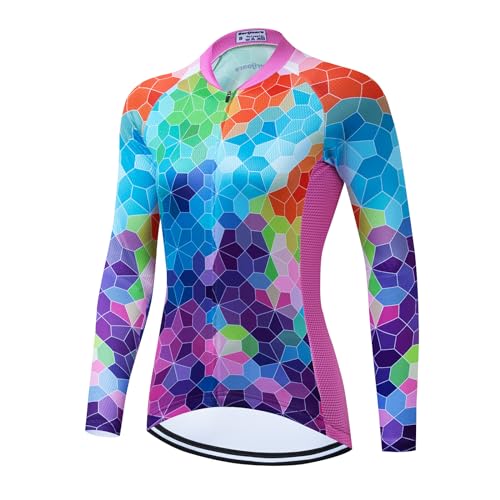 Serijoars Camisetas femininas de manga comprida para ciclismo BTT, secagem rápida, com faixa refleti