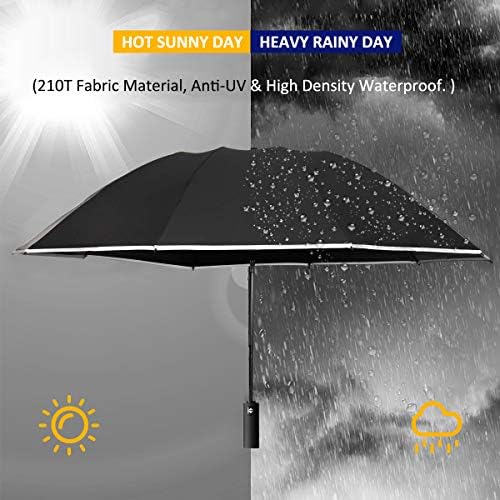 Yoophane Inverted Umbrella Windproof Strong, Automatic Compact Umbrella with Reflective Stripe, 10 Ribs Travel Folding Umbrella for Men and Women, Black