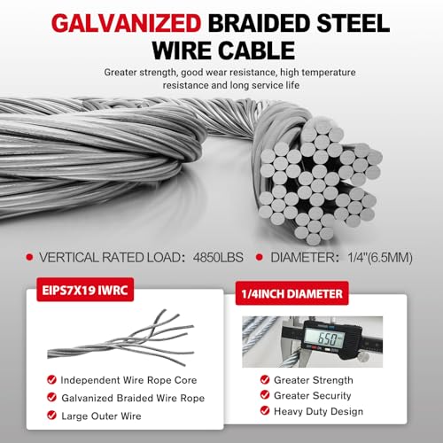 YATOINTO 4 Leg Bridle Wire Rope Slings 2.2T, 1/4\"x3\' Lifting Cable Sling Rope, 4850lb Vertical Rated, Eye Hooks with Safety Latches, Heavy Duty Rigging Cable with Sling Hooks for Lifting & Towing