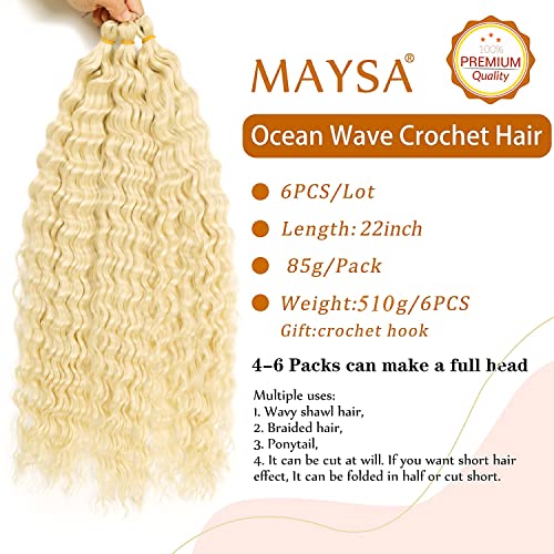 Maysa 613 Blonde Ocean Wave Synthetic Soft Curly Crochet Hair Extensions, 6 Packs 22Inch Deep Wave Crochet Hair Extensions For Women #613 Bleach Blonde #TOP1