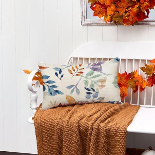 Image of Fall Pillow Covers 12x20 inch Blue White Fallen Leaves Decorative Outdoor Lumbar Throw Pillow Covers Autumn Thanksgiving Farmhouse Decoration for Home Couch