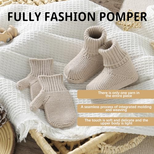 Hadetoto Baby Booties and Gloves Mittens Set, Newborn Infant Boy Girl Knit Soft Boots Gloves Baby Gifts2