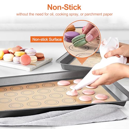 HOOMIL Macaron Silicone Baking Mats 2-Pack, 15\" x 10\" Jelly Roll Pan Size Macaron Silicone Mat, Non-Stick, Reusable, Food Safe Baking Mat - Brown+Gray