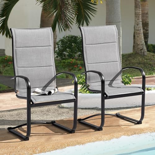 NUU GARDEN Padded Textilene Patio Dining Chairs Set of 2, C-Spring Patio Chairs with Curved Armrests, Powder-Coated Metal Frame Patio Furniture for Backyard Garden Poolside Lawn, Blue and Black