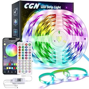 20M Ruban LED Multicolore, CGN LED Bande Bluetooth RGB 5050 Guirlande Lumineuse Dimmable Auto-adhésif Contrôler par Application ou Télécommande Musique Mode LED Chambre Eclairage Décorative
