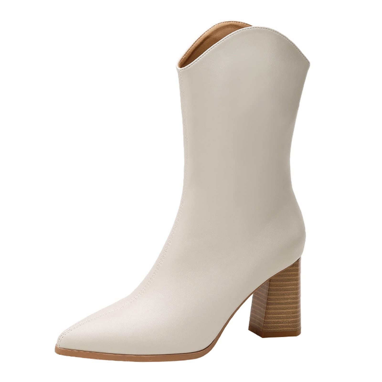 Bottes en cuir beige à talons hauts pointus grande taille 3,5 UK