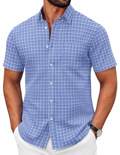COOFANDY Mens Casual Button Down Shirt Untucked Short Sleeve Shirt Wrinkle Free Dress Shirt
