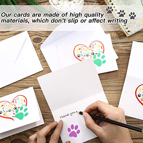 Image of Zonon 48 Pcs Paw Printed Thank You Note Cards Veterinary Gifts 24 Note Cards Heart Paw Print Blank Greeting with 24 White Envelopes Animal Lovers Pet Shop Birthday Party(Colorful)