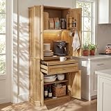 AMBERHAUS Farmhouse Pantry Cabinet with LED Light Oak
