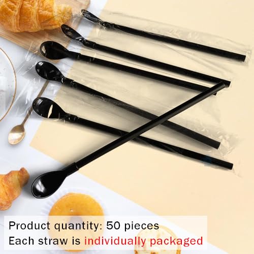 Pitillos Cucharas Desechables 2 en 1 Negro 50 Piezas miniatura 2
