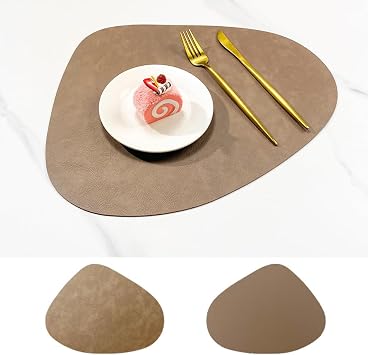 Oval Leather Placemats, Placemats Set of 6 Double Side for Kitchen Table Place mats Heat Resistant Round Mats Wipe Clean Washable Non-Slip Heatproof