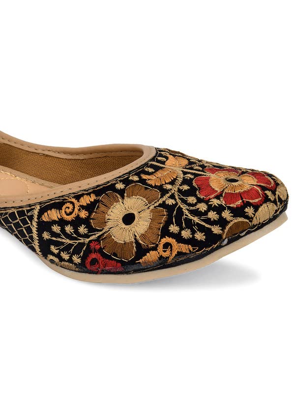DESI COLOUR Women Ethnic Footwear, Punjabi Jutti/Mojari-Black Thread Work 1 4