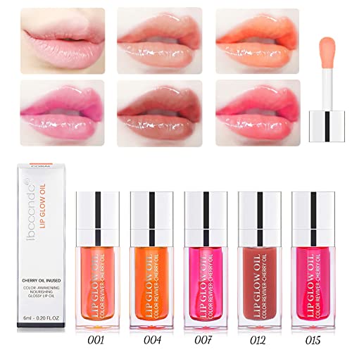2Pcs Hydrating Lip Oil, Plumping Lip Gloss Lip Mask Transparent Toot Tinted Lip Oil, Nourishing Lip Glow Oil Lip Care Non-Sticky Big Brush Head Glitter Shine Primer Lip Tint Lacquer (012# Rosewood & 015# Cherry) #TOP6