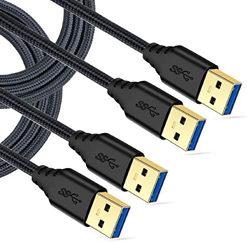 USB 3.0 Cable Male to Male, 2-Pack Braided 6ft USB to USB Cable Type A Male Double End USB Cord Compatible Hard Drive Enclosures, DVD Player, Laptop Cooler - Black …