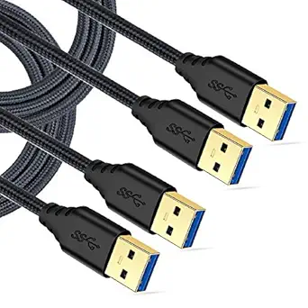 USB 3.0 Cable Male to Male, 2-Pack Braided 6ft USB to USB Cable Type A Male Double End USB Cord Compatible Hard Drive Enclosures, DVD Player, Laptop Cooler - Black …