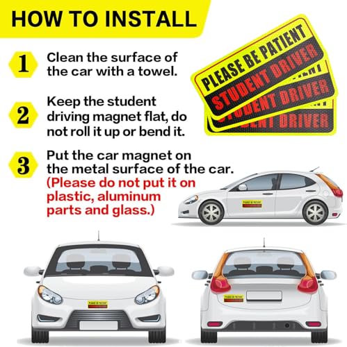 Image of 3 Pcs Student Driver Magnets For Car,Please Be Patient Student Driver Sticker Girls And Boys New Student Driver Sticker Safety Warning Signs,High Reflective,Reusable Movable,Set of 3. 3.5 inch x 9 inch