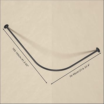 L Shaped Shower Curtain Rail Black, Curved Shower Rail No Drill, 70-95x105-165 cm Adjustable Shower Curtain Rod, Corner Shower Rail Kit No Drill or Drill Installation