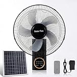 Solar Outdoor Fan Wall Mount with 14400mAh Battery & Remote, 90° Oscillating Solar Powered Fans for Outside Patio Porch Gazebo with 20W Panels & Power Adapter, 16" Wall Mounted Fan 5 Blades 3 Speeds