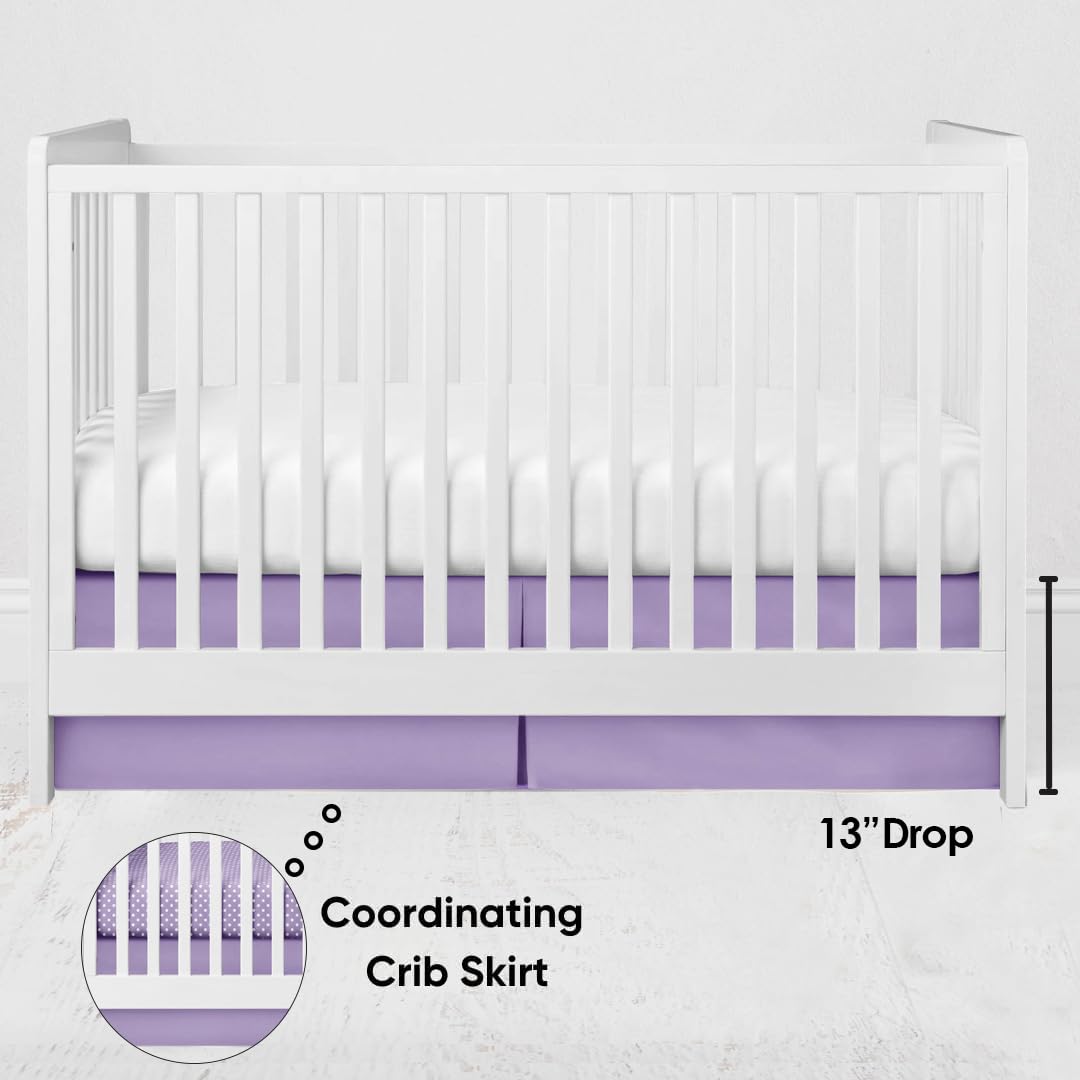Bacati Solid Crib/Toddler Bed Skirt Dust Ruffle, Lilac, 13 inches Drop