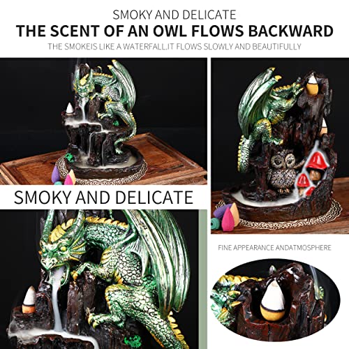 Zvaiuk Dragon Backflow 2 Sided Mountain Waterfall Incense Burner,Fountain Smoke Incense Holder With 100 Backflow Incense Cones, Tweezers, Mat，Resin Aromatherapy Meditation Decor #TOP3