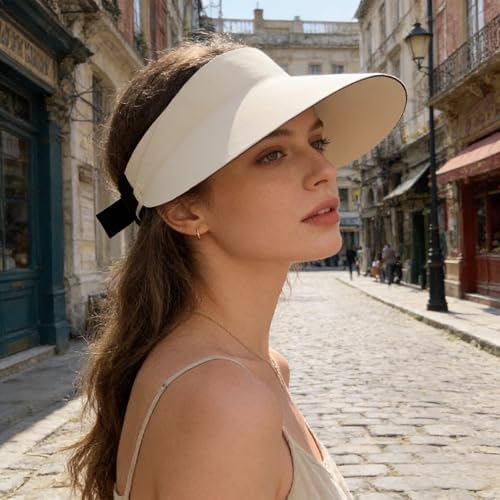 Women's Seamless One-Piece Sun Visor Hat UPF50+ UV Protection Foldable Wide Brim Sun Hat with Adjustable Headband for Summer, Beige, One Size - 2