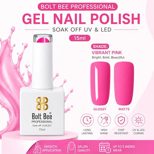 Image of Bolt Bee Pink Color Gel Nail Polish Soak Off UV Gel 15ML DIY at Home Manicure Salon Nail Art