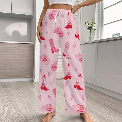 Women's Pajama Pants Retro Cowgirl Boots Hat Lounge Causal Bottoms Sleep Pants2