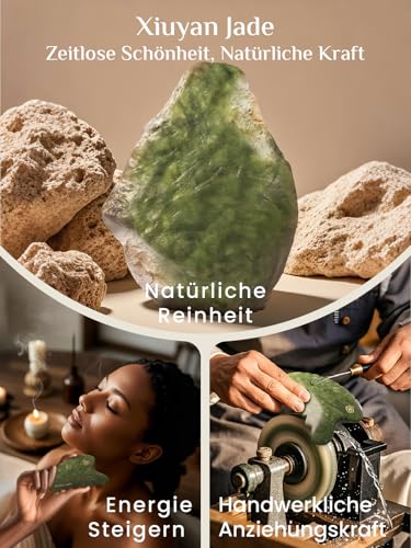 Rena Chris Großes Gua Sha, Natürlicher Jade Gua Sha Stein, Guasha Massagesteine für Lymphdrainage, Ganzkörperanwendung Beine Rücken und Gesicht (Grün) 4