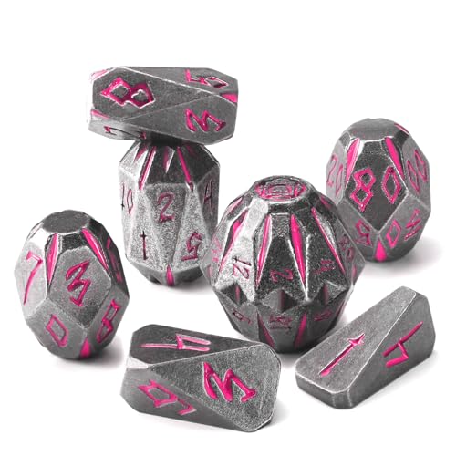 ZHOORQI Metal DND Dice Stonehenge Polyhedral Die Set for RPG(Black Pink)