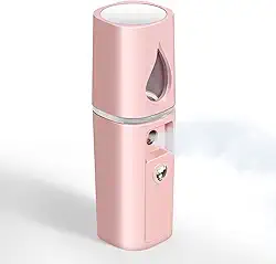 GIVERARE Nano Vaporizador facial, prático mini névoa com espelho, pulverizador de névoa recarregável USB, tanque de água visual hidratante e hidratante para rosto, maquiagem, cuidados com a pele, extensões de cílios - rosa
