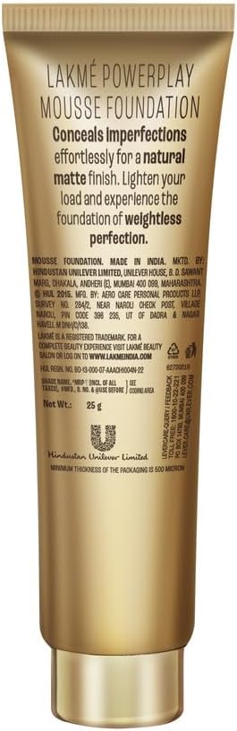 Lakme 9 to 5 Weightless Mousse Foundation, Rose Ivory, 6g