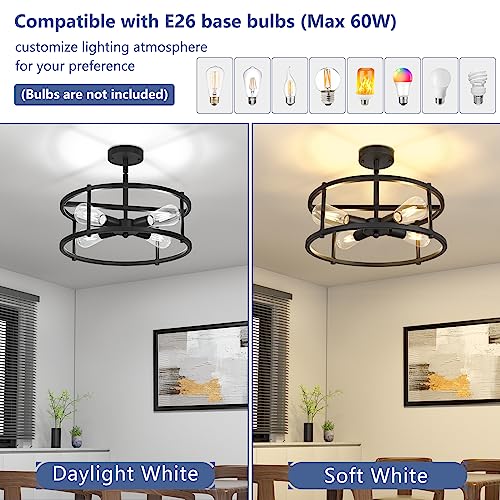 Asnxcju Farmhouse Semi Flush Mount Ceiling Light Fixtures, 4-Lights Black Kitchen Light Fixture Ceiling Hanging, Vintage Metal Close To Ceiling Chandelier Lighting For Dining Room Bedroom Living Room #TOP2